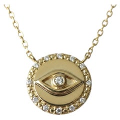 14k Gold and Natural Diamond Evil Eye Necklace, adjustable chain