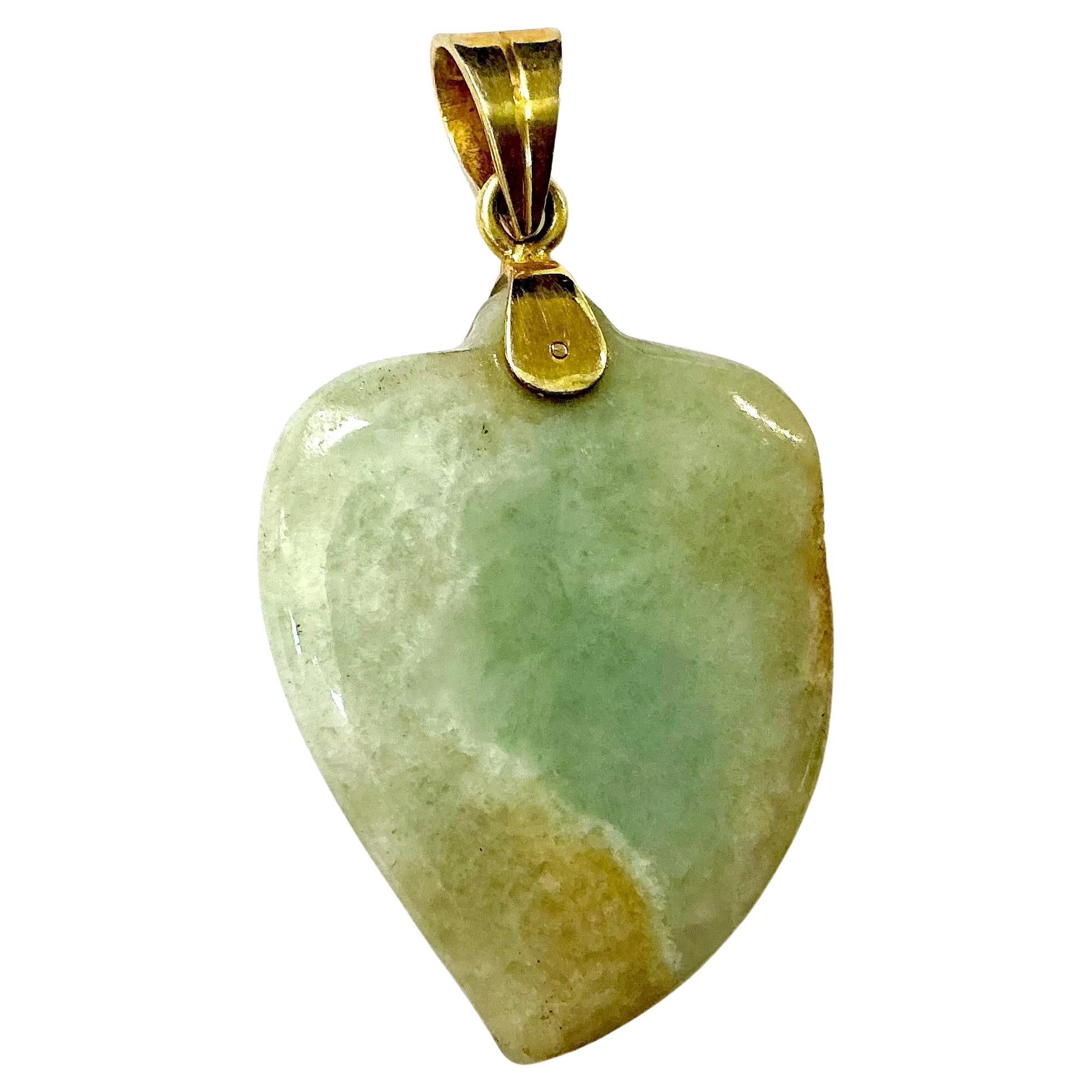 14K Gold and Natural Jade Pendant For Sale