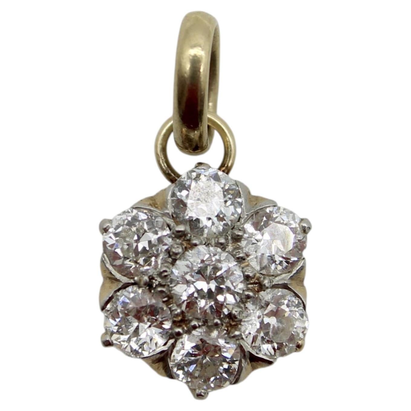 Victorian 14K Gold and Old Mine Cut Diamond Flower Pendant