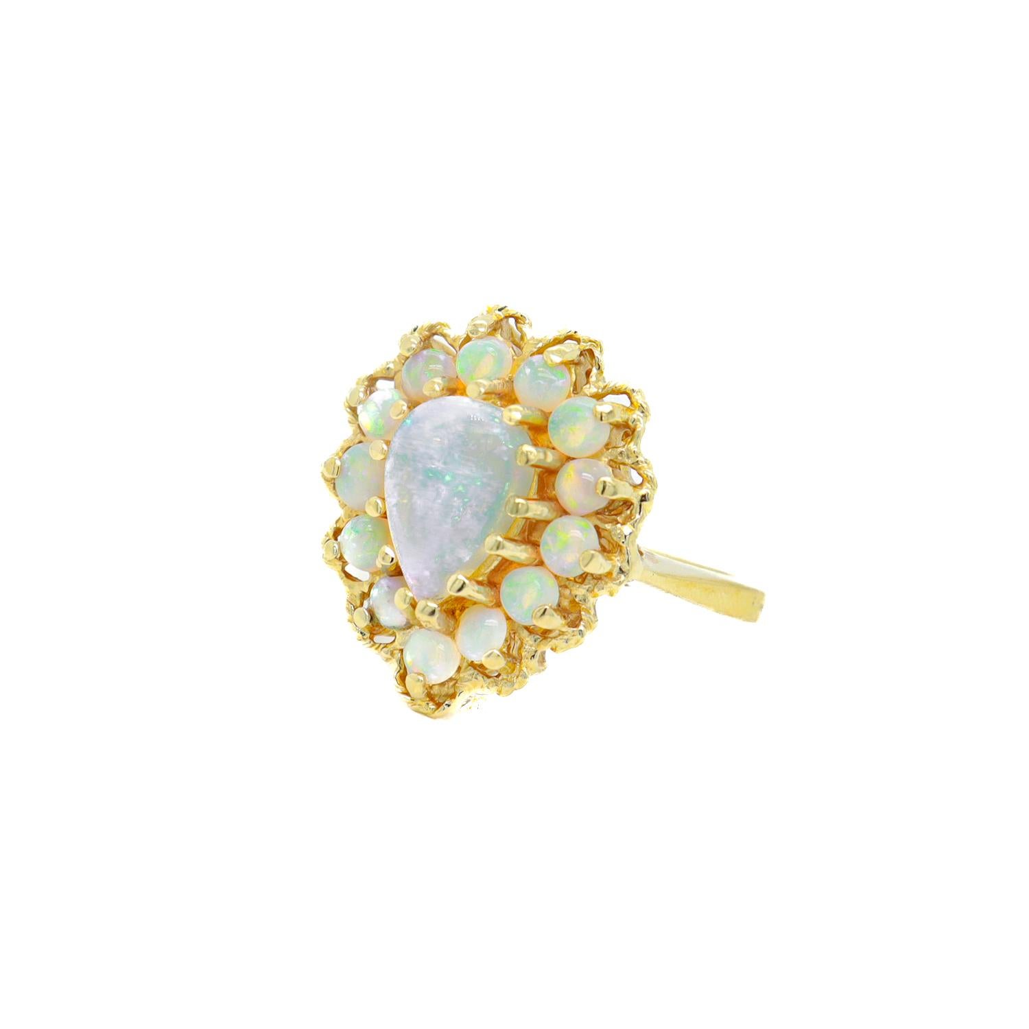 De las mujeres Anillo de Cóctel de Oro de 14k y Racimo de Ópalo