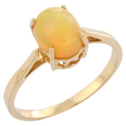 Solid 14k Yellow Gold Solitaire Opal Ring