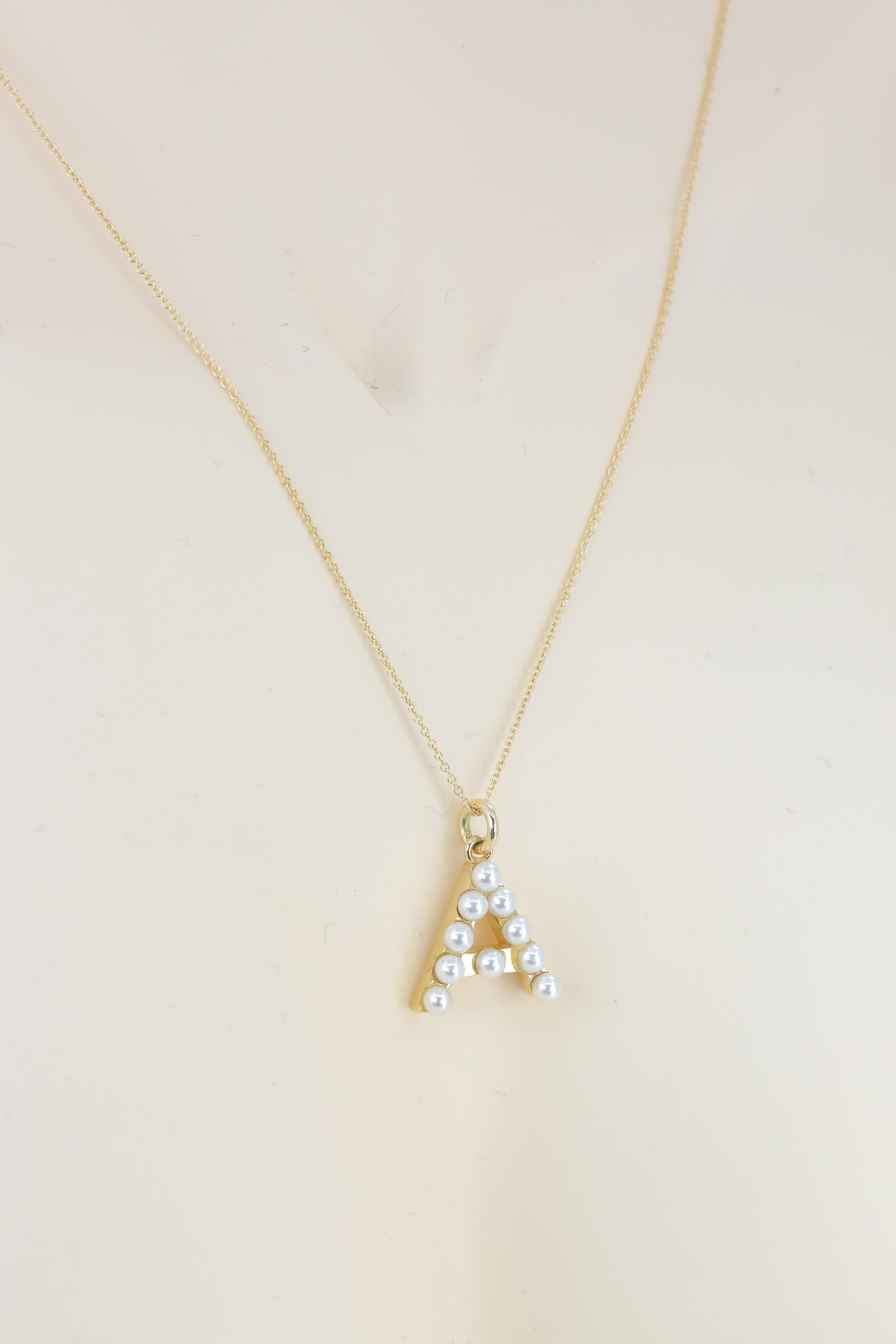 pearl and gold initial necklace