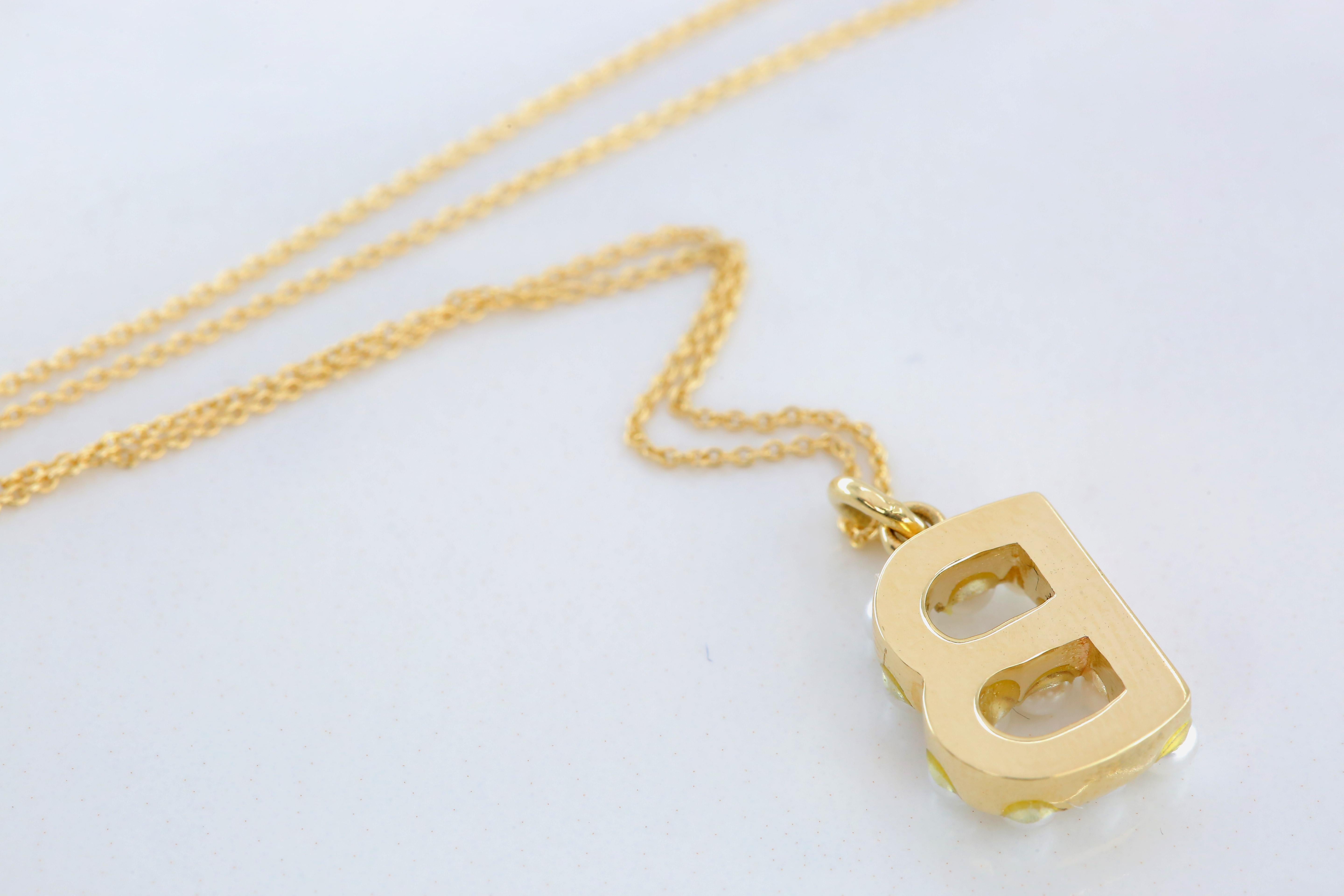 14K Gold- und Perlen-Halskette mit Initialen B im Angebot 2