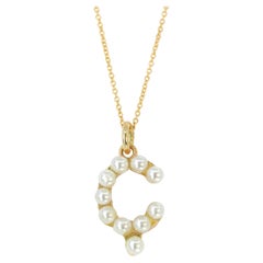 14K Gold and Pearl Initial Letter 'Ç' Necklace