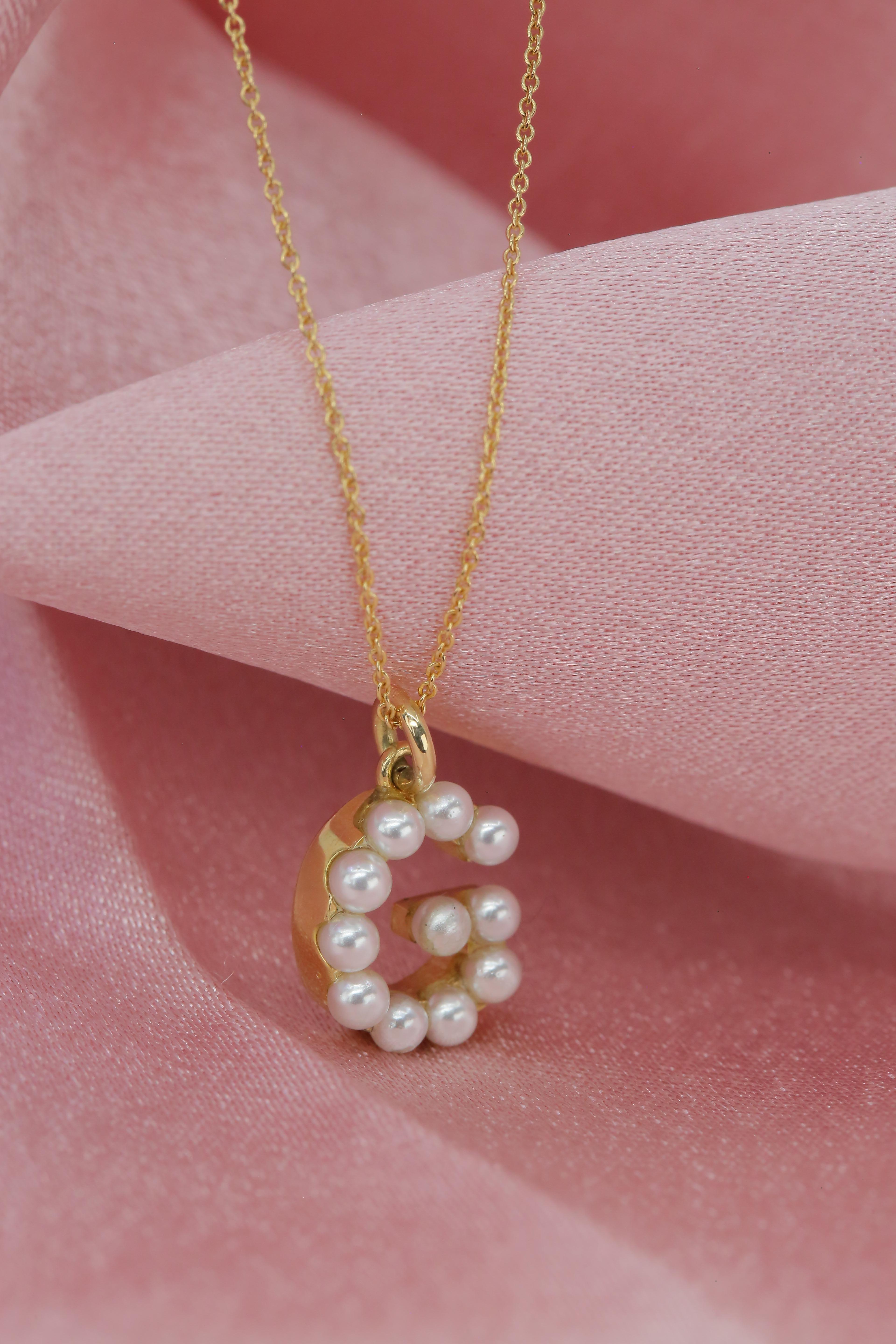 Collier en or 14 carats et perles avec lettres initiales G Pour femmes en vente