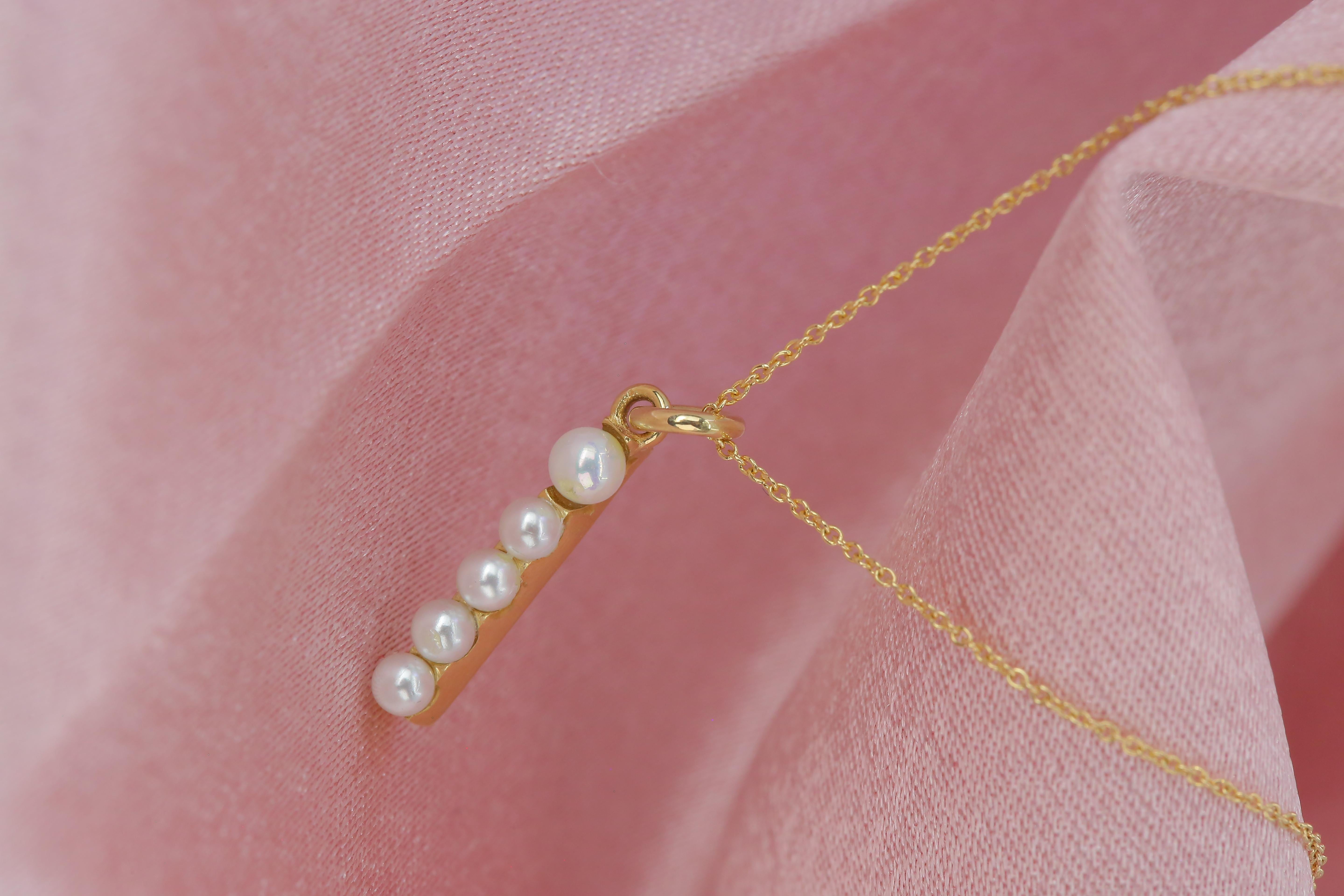 14K Gold and Pearl Initial Letter 'İ' Necklace In New Condition For Sale In ISTANBUL, TR