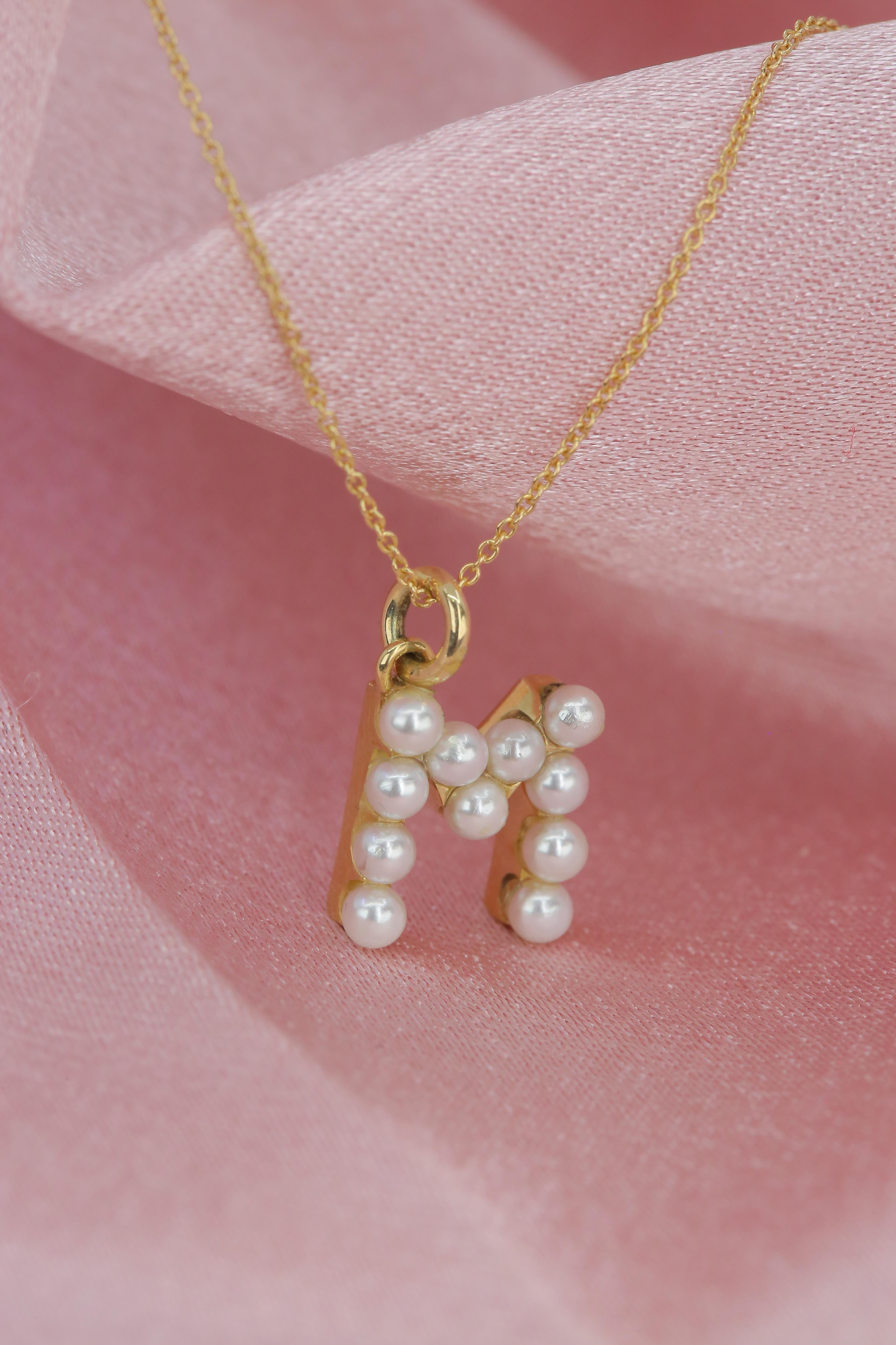 gold pearl initial necklace