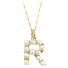 14K Gold and Pearl Initial Letter 'R' Necklace