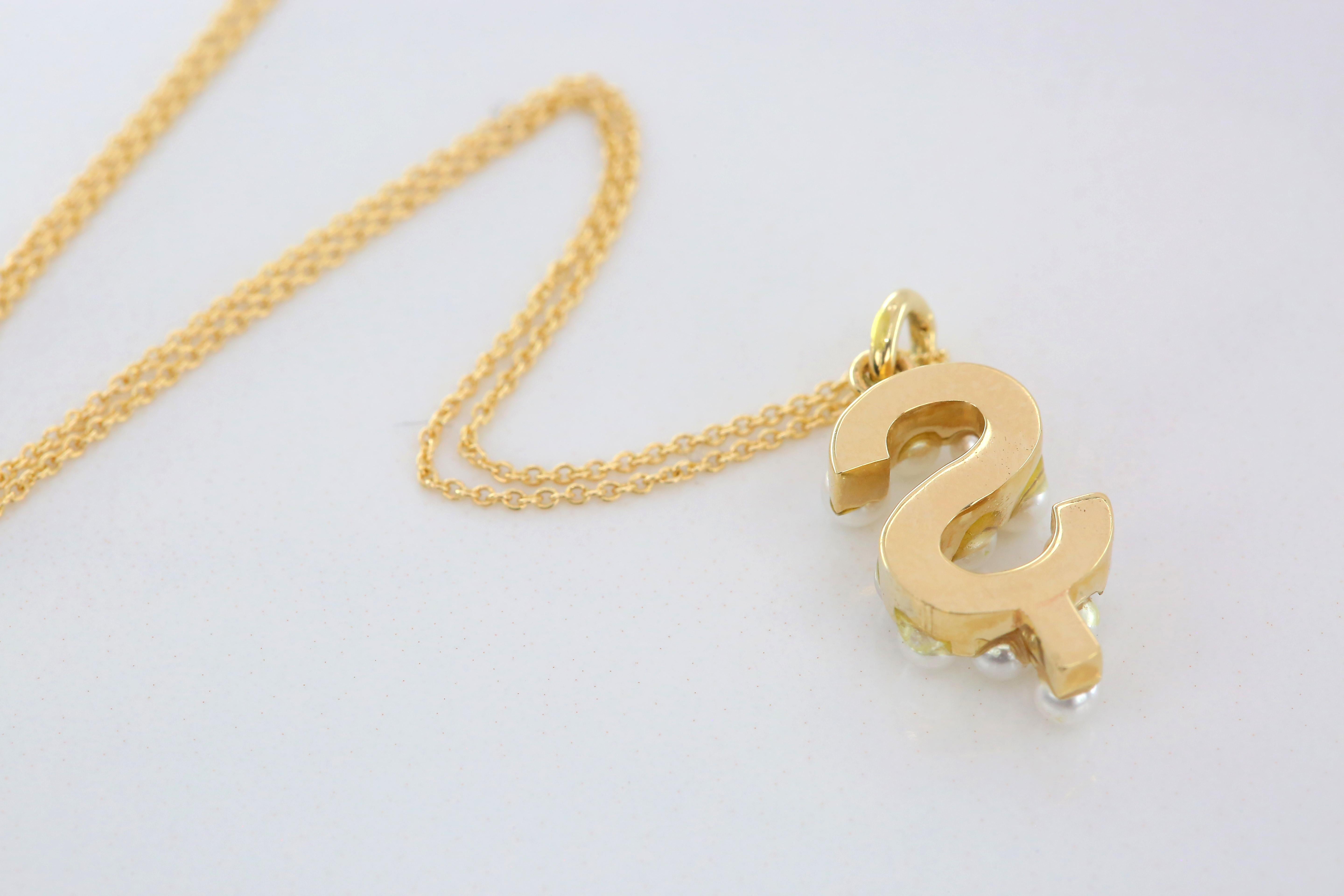 14K Gold and Pearl Initial Letter Ş Necklace For Sale 1