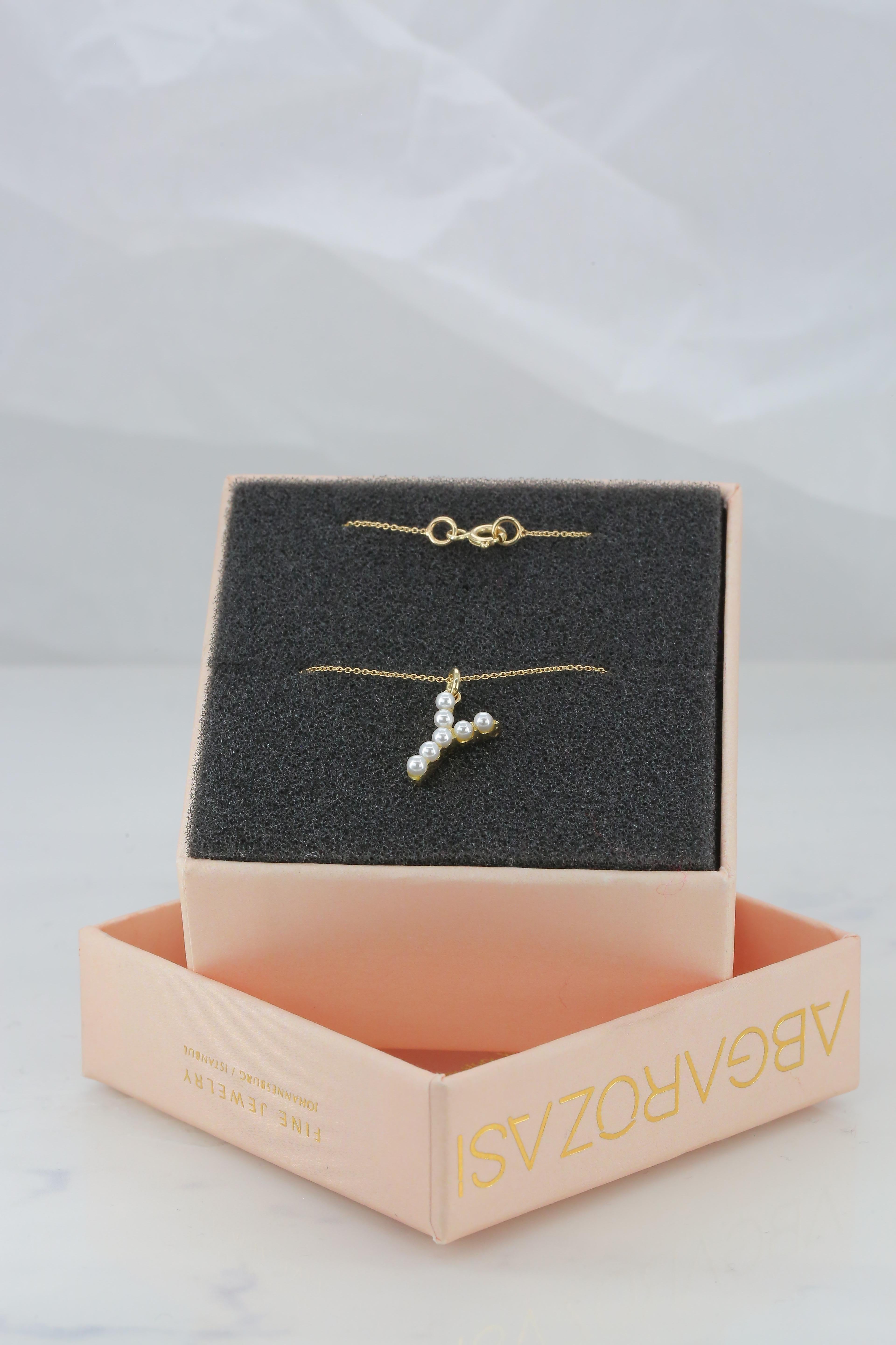 14K Gold und Perle Initial Buchstabe Y Halskette (Moderne) im Angebot