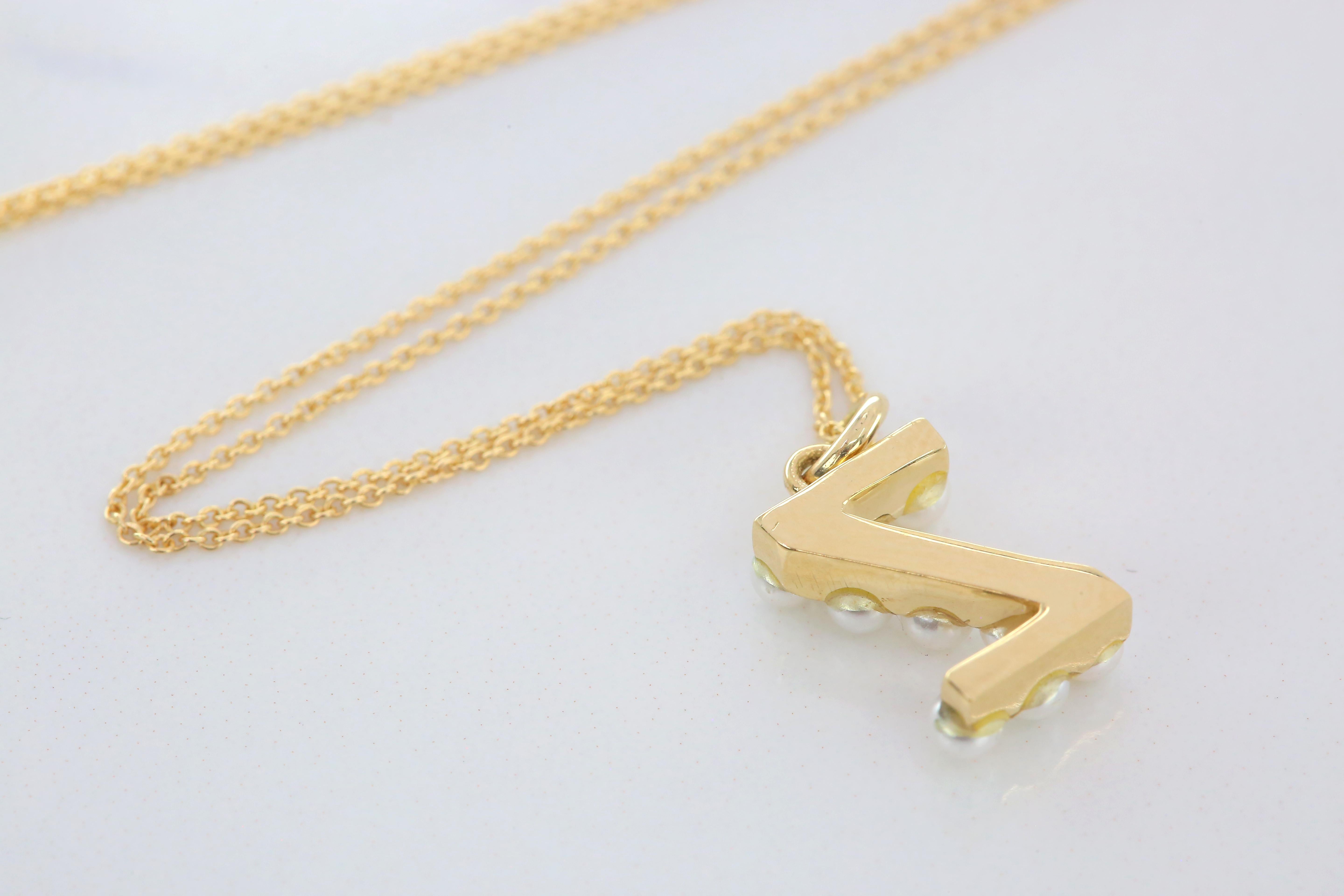 14K Gold and Pearl Initial Letter Z Necklace In New Condition For Sale In ISTANBUL, TR