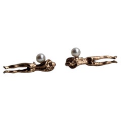 14k Gold and Pearl Muse Figure Earring Studs by Franny E