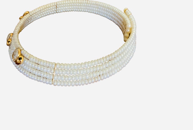14k Gold and Pearls Set of Cuff Bracelet and Necklace For Sale at 1stDibs