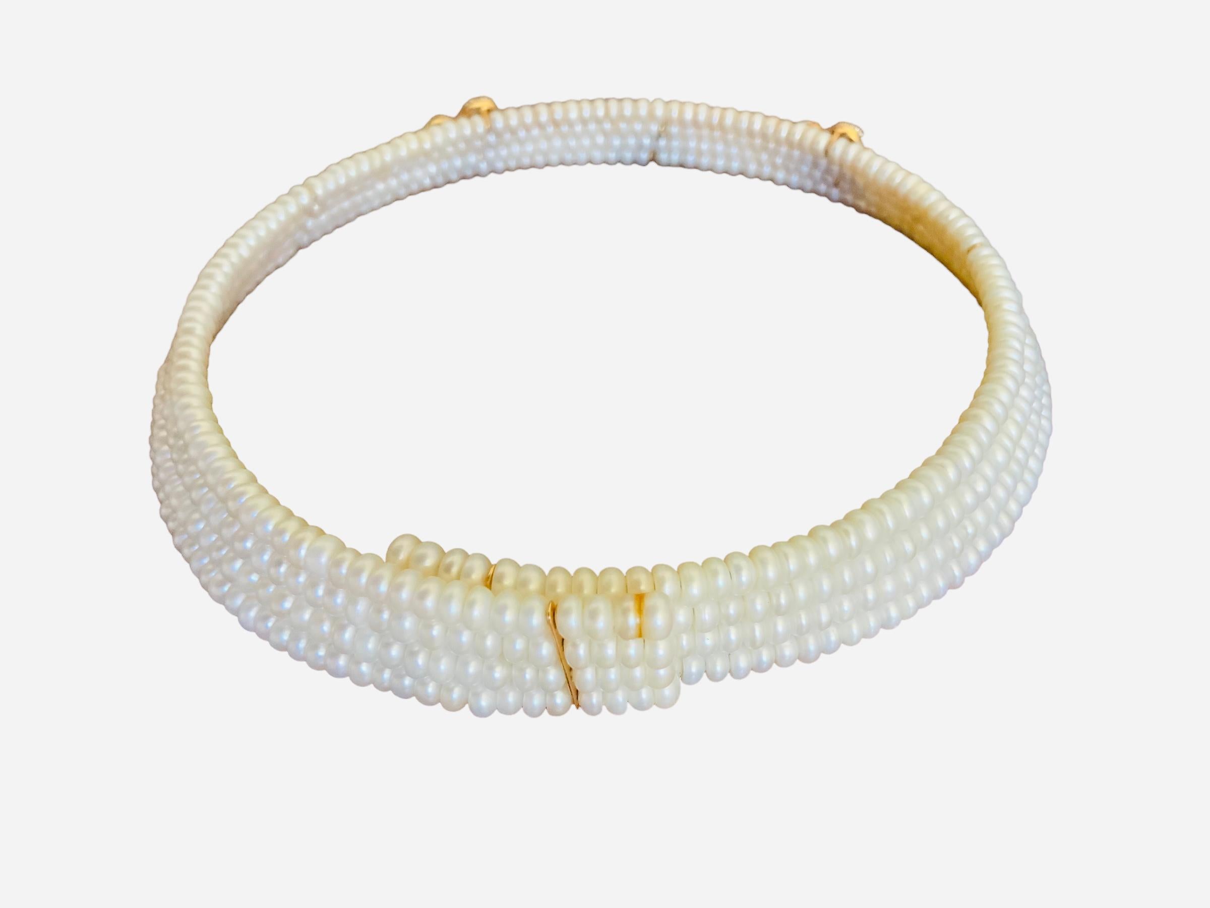 14k Gold and Pearls Set of Cuff Bracelet & Necklace 1