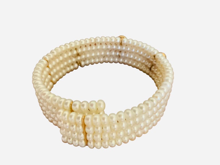 14k Gold and Pearls Set of Cuff Bracelet and Necklace For Sale at 1stDibs