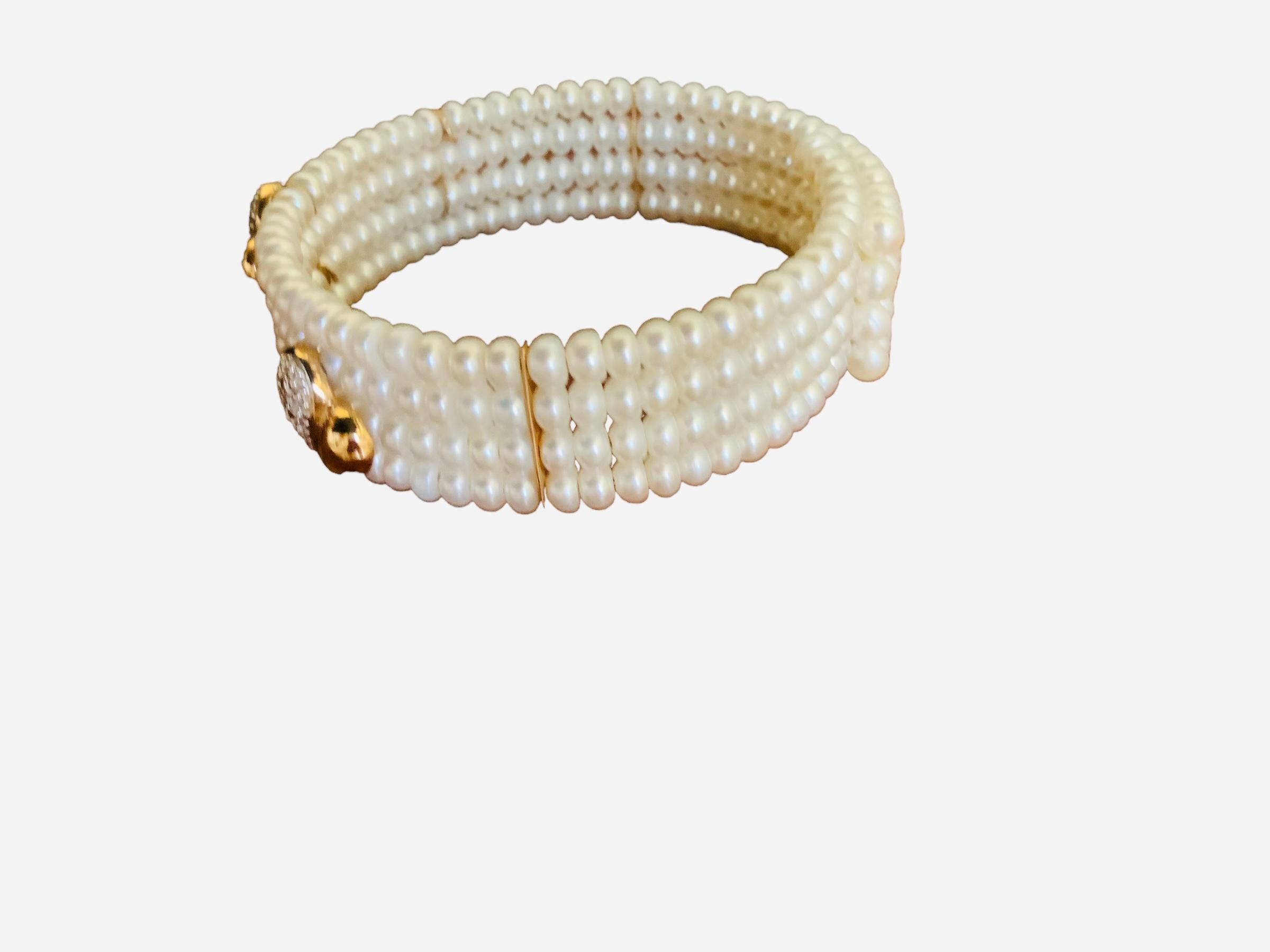 14k Gold and Pearls Set of Cuff Bracelet & Necklace 3