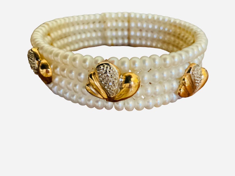 14k Gold and Pearls Set of Cuff Bracelet and Necklace For Sale at 1stDibs
