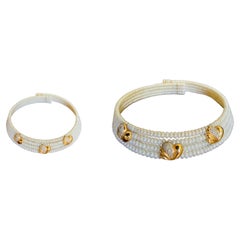 14k Gold and Pearls Set of Cuff Bracelet & Necklace