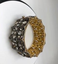 14k Gold and Polki Diamond Mughal Style Bangle Bracelet