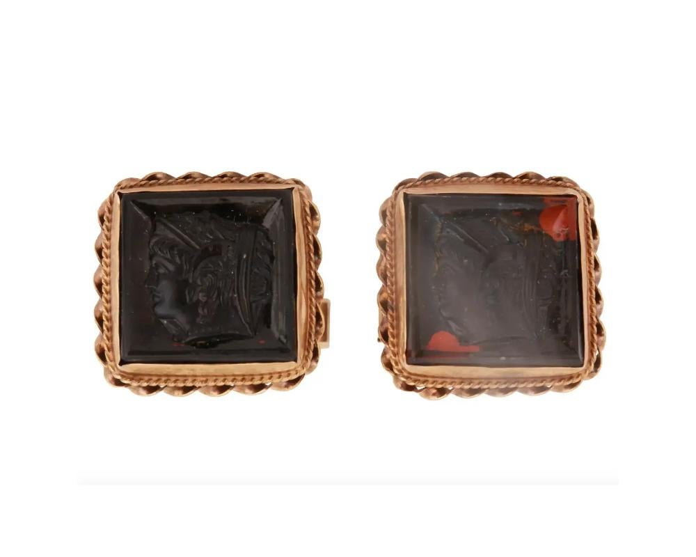 14K Gold And Roman Portrait Cameo Glass Cufflinks In Good Condition For Sale In New York, NY