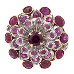 14k Gold and Ruby Cluster Cocktail Ring