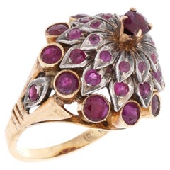 14k Gold and Ruby Cluster Cocktail Ring