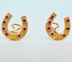 14 Karat Gold and Ruby Vintage Horseshoe Earrings with Clip-Backs