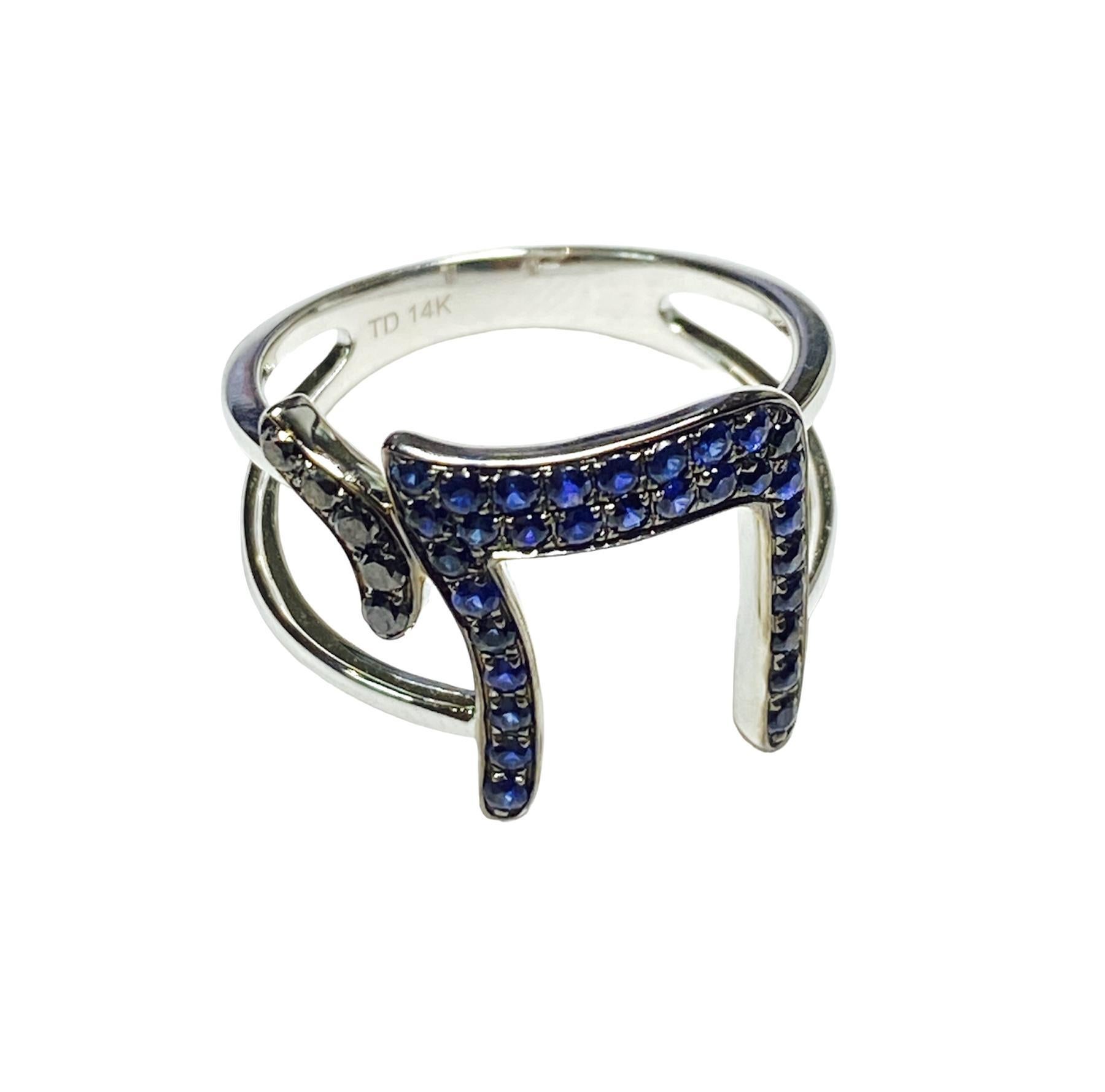 Modern 14k Gold and Sapphire Chai Ring For Sale