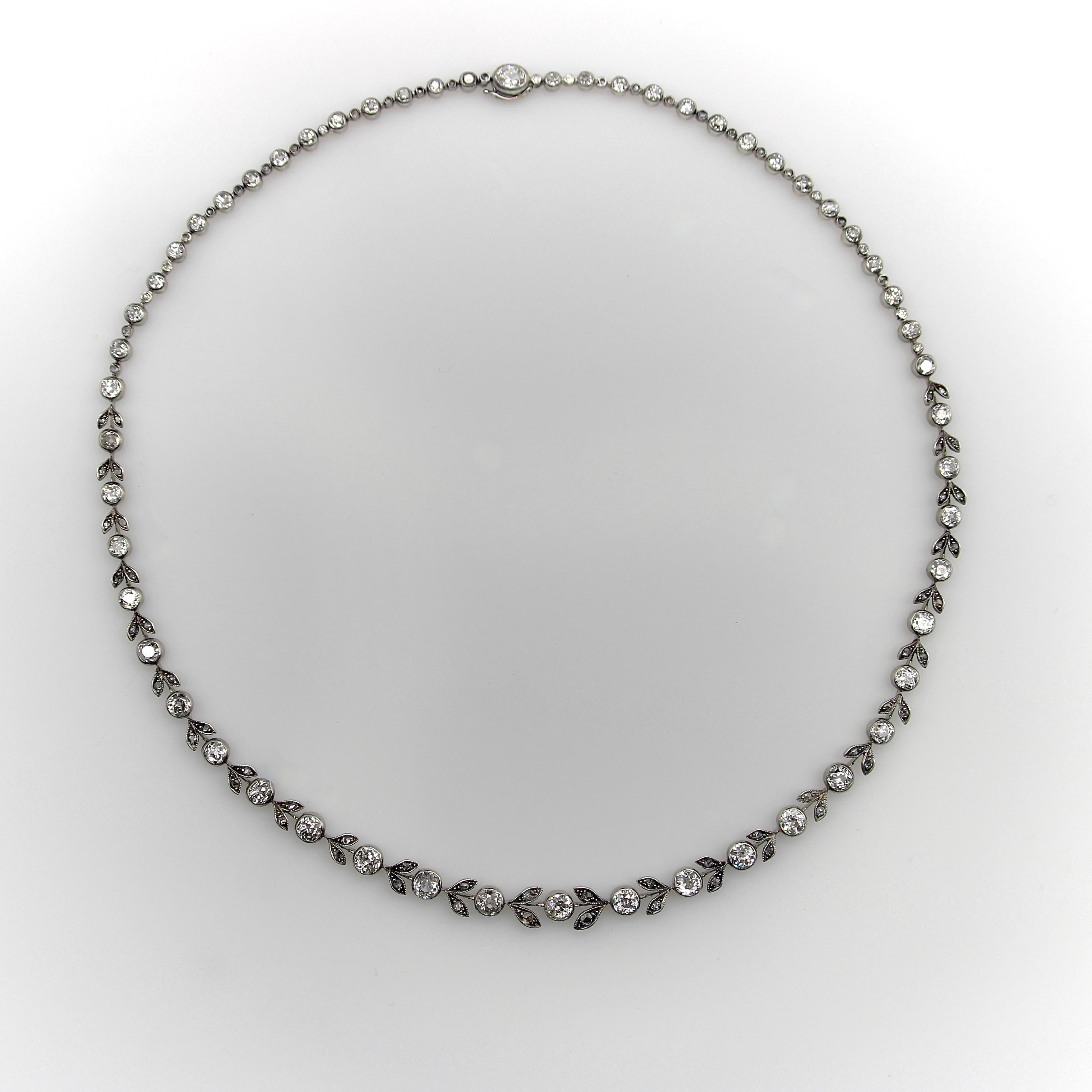 14K Gold und Silber Belle Époque Antike Diamant-Girlande Halskette (Alteuropäischer Schliff) im Angebot