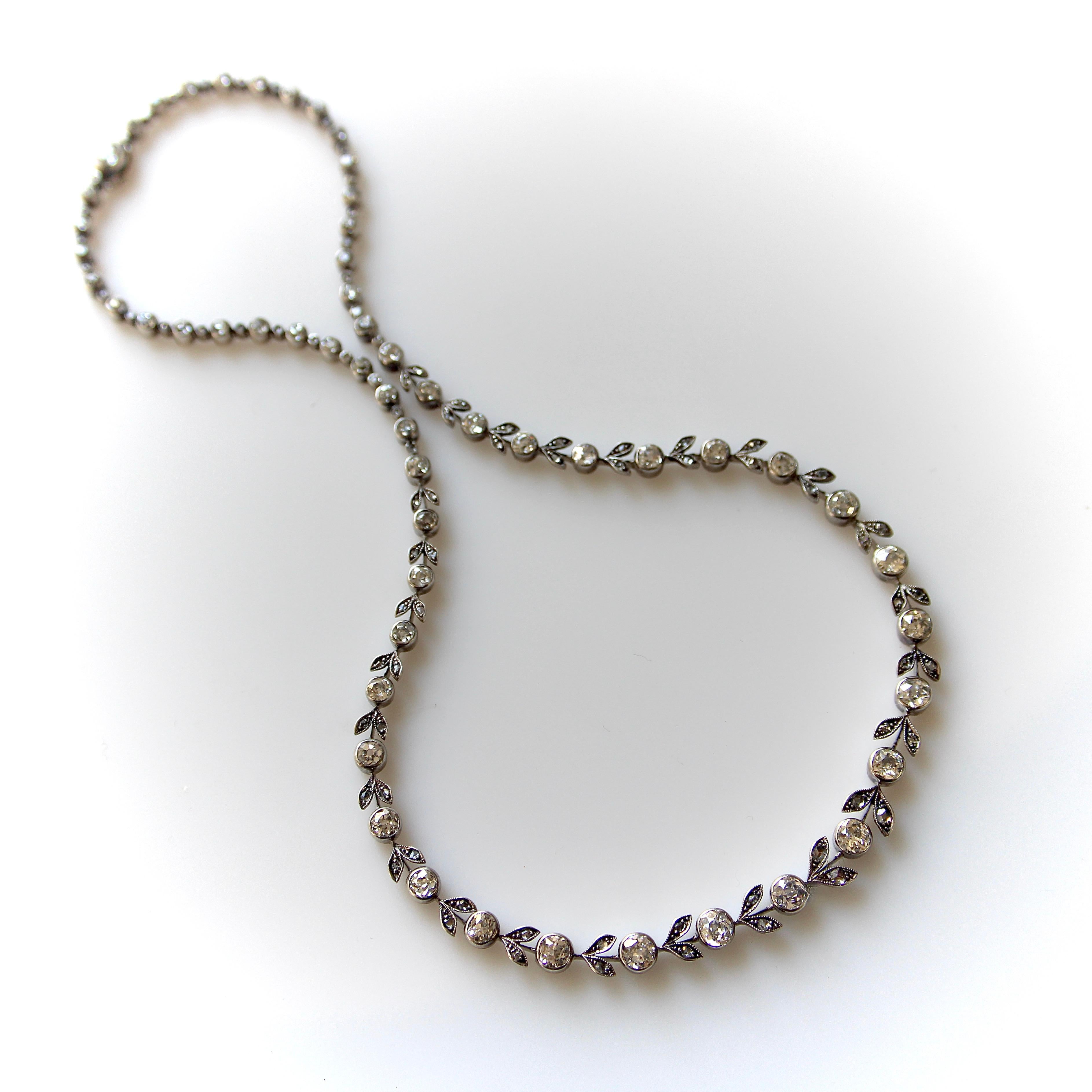 Women's 14K Gold and Silver Belle Époque Antique Diamond Garland Necklace For Sale