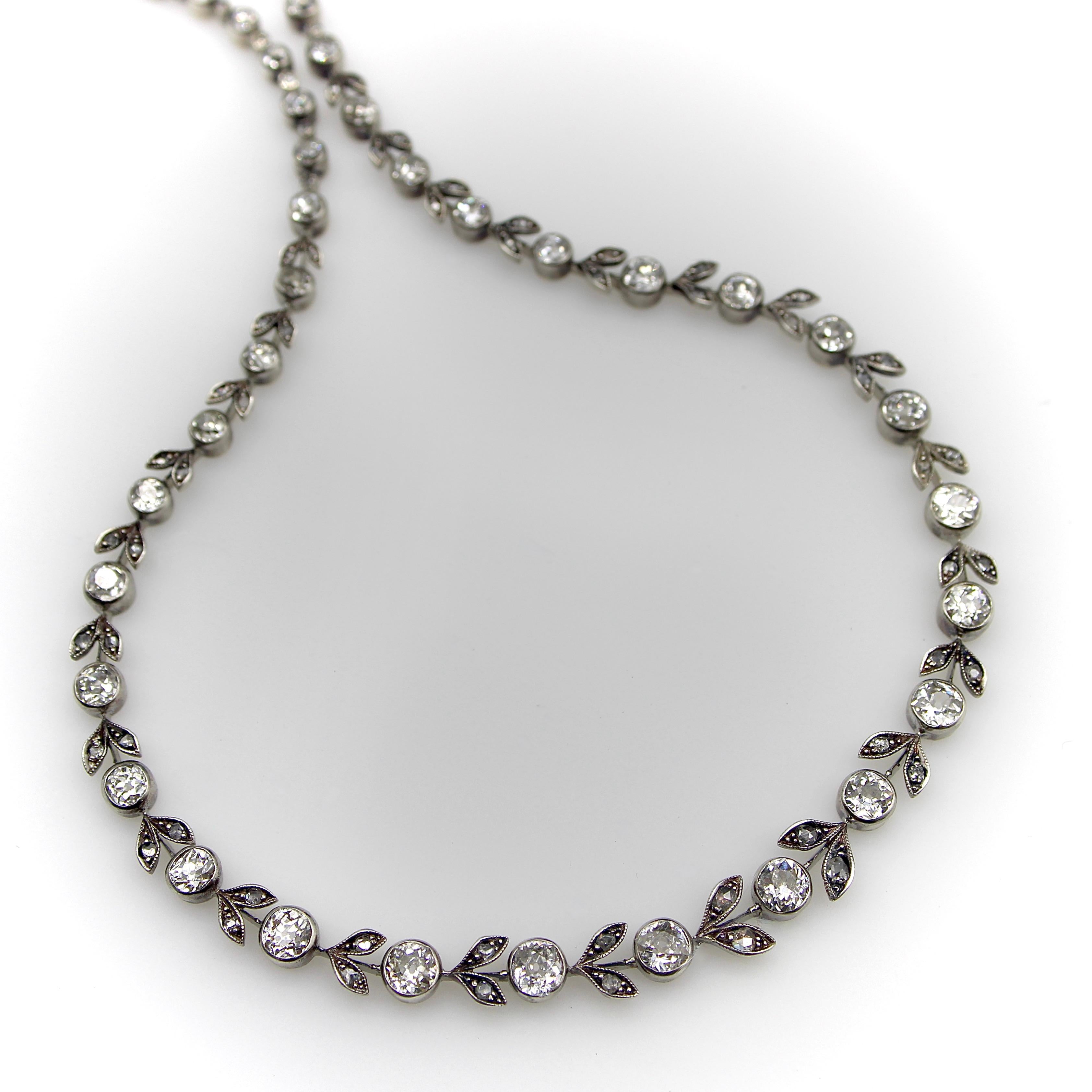 14K Gold and Silver Belle Époque Antique Diamond Garland Necklace For Sale 1
