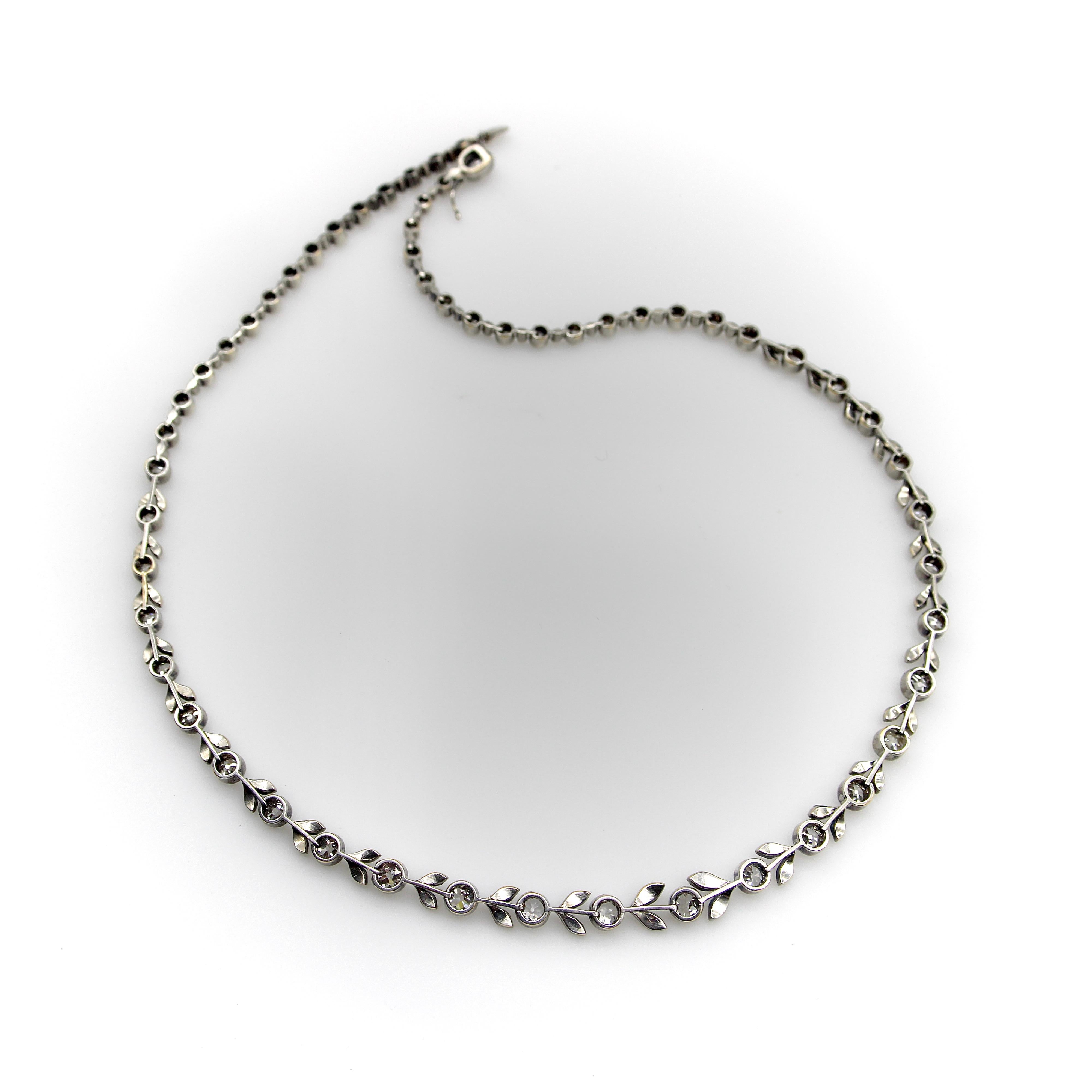 14K Gold und Silber Belle Époque Antike Diamant-Girlande Halskette im Angebot 2