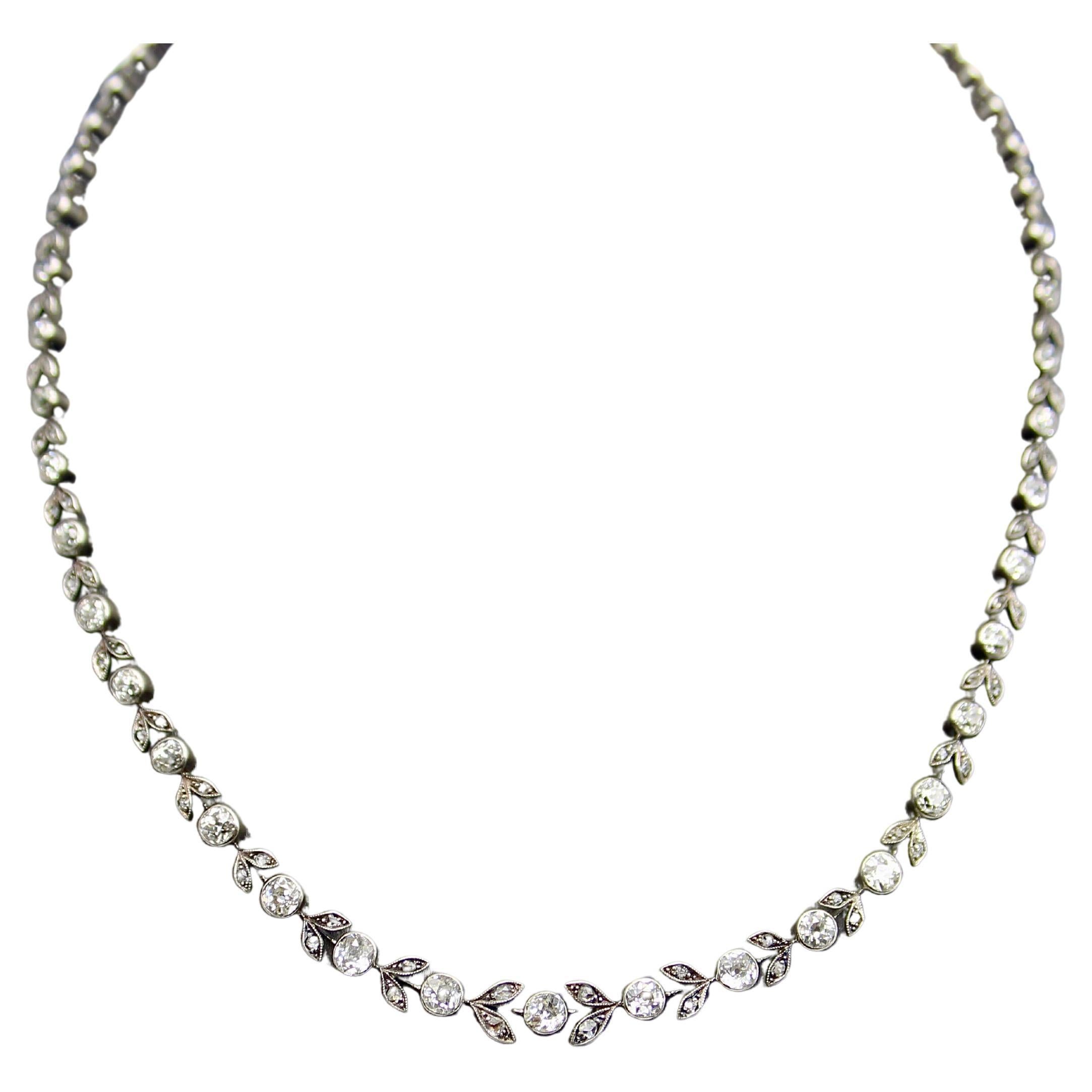 14K Gold und Silber Belle Époque Antike Diamant-Girlande Halskette im Angebot