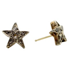 14K Gold and Silver Rose Cut Diamond Star Earrings, circa 1970
s or 1980
s