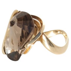 14K Gold and Smoky Quartz Ring Made 1970s