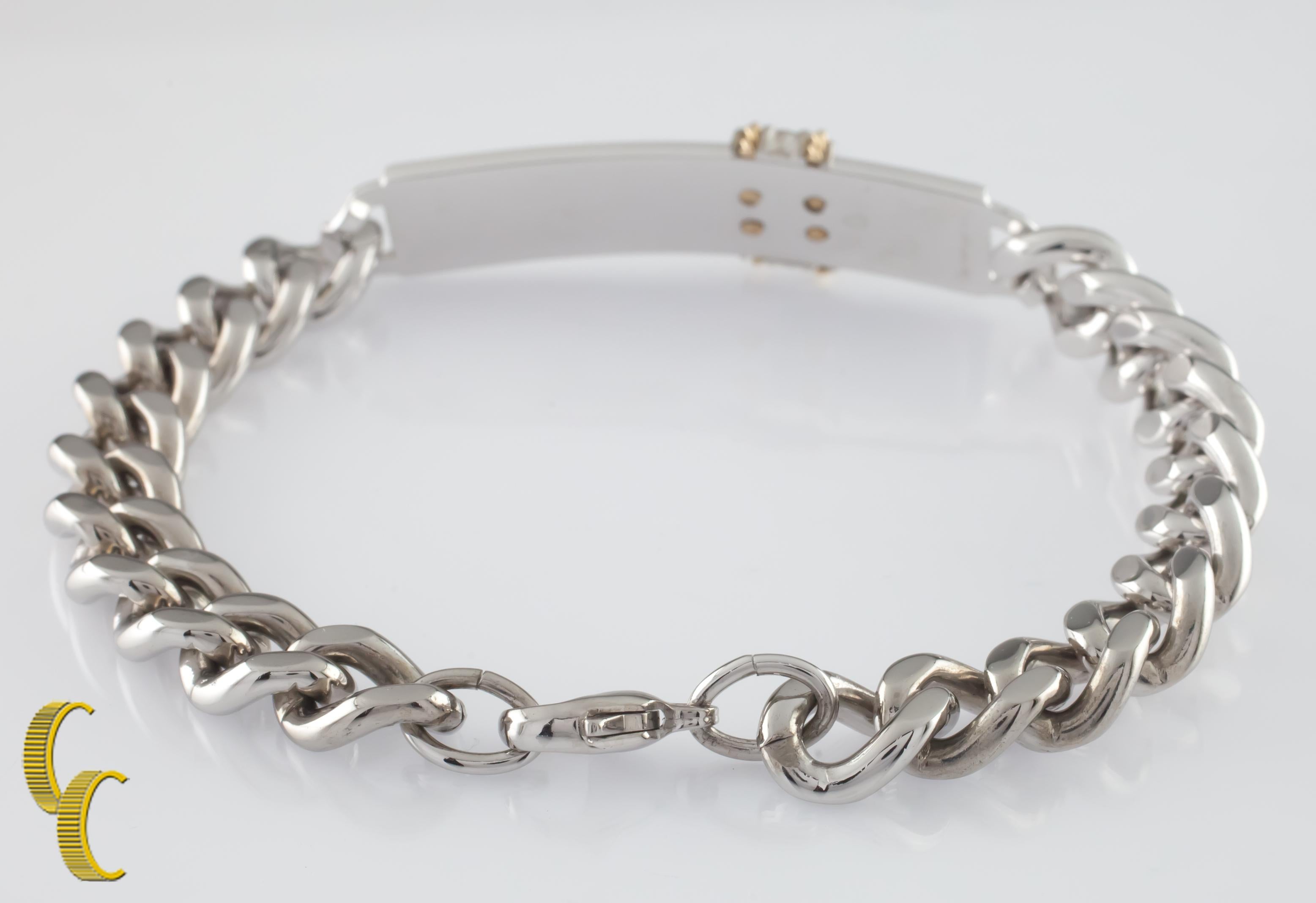 Moderne Bracelet D&B à maillons lourds en or 14 carats et argent sterling, taille 8 en vente