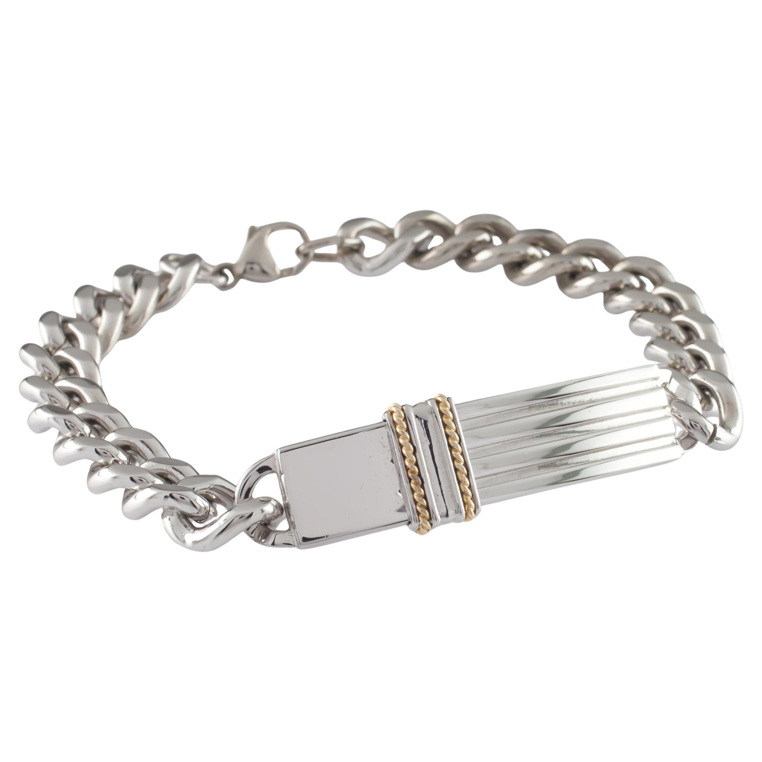 14k Gold and Sterling Silver D&B Heavy Curb Link ID Bracelet, Size 8