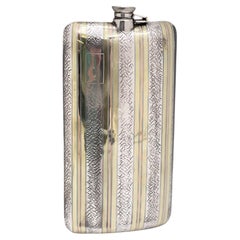 14k Gold and Sterling Silver Large Striped Flask in Art Deco Style