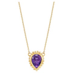 14k Gold Anemone Großer tropfenförmiger Anhänger mit Amethyst