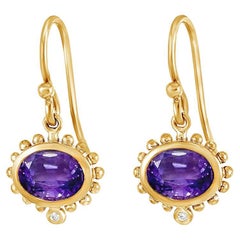 Pendientes Gota Ovalados Anémona de Oro de 14k con Amatista y Diamante