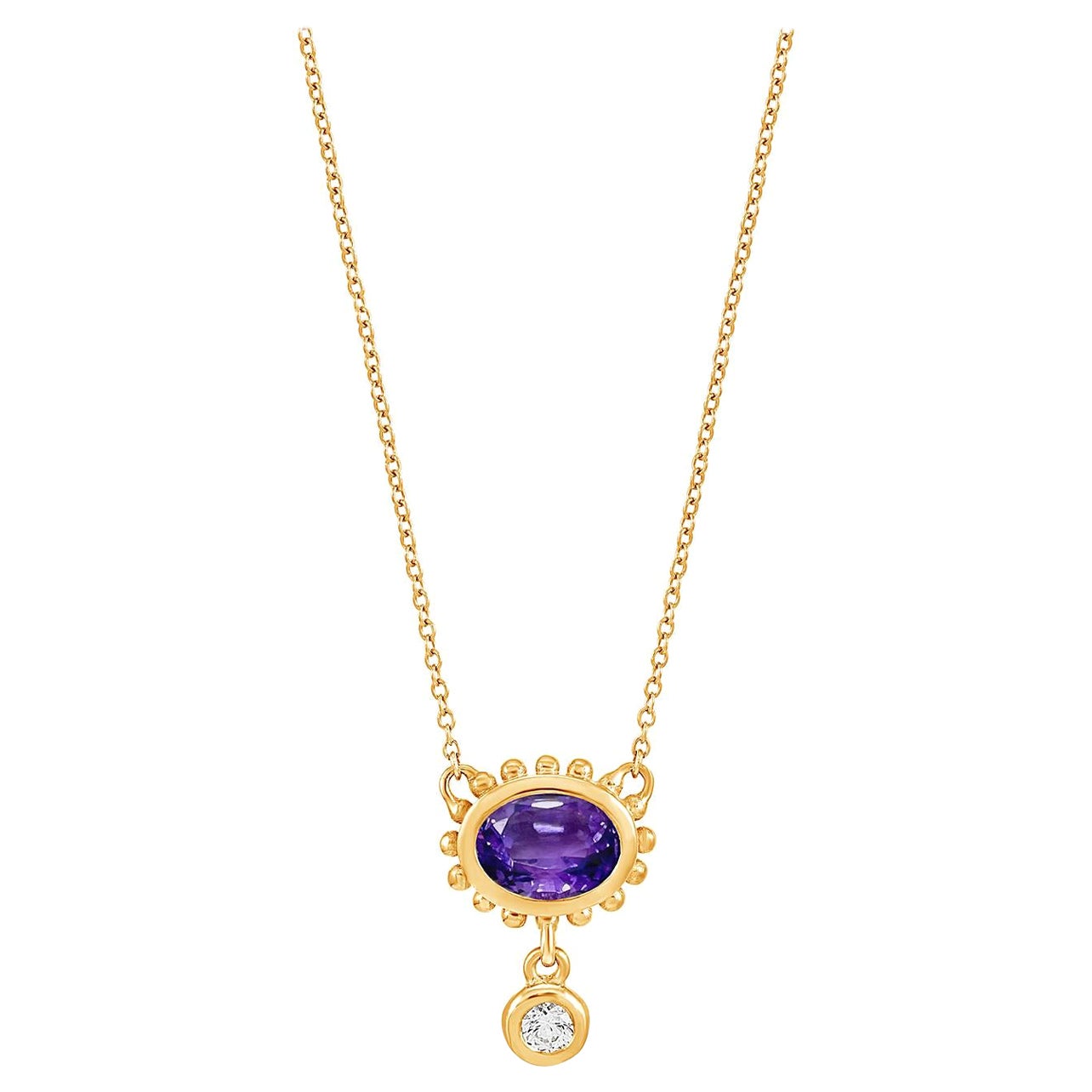 Ciondolo a forma di anemone in oro 14k con ametista e diamante