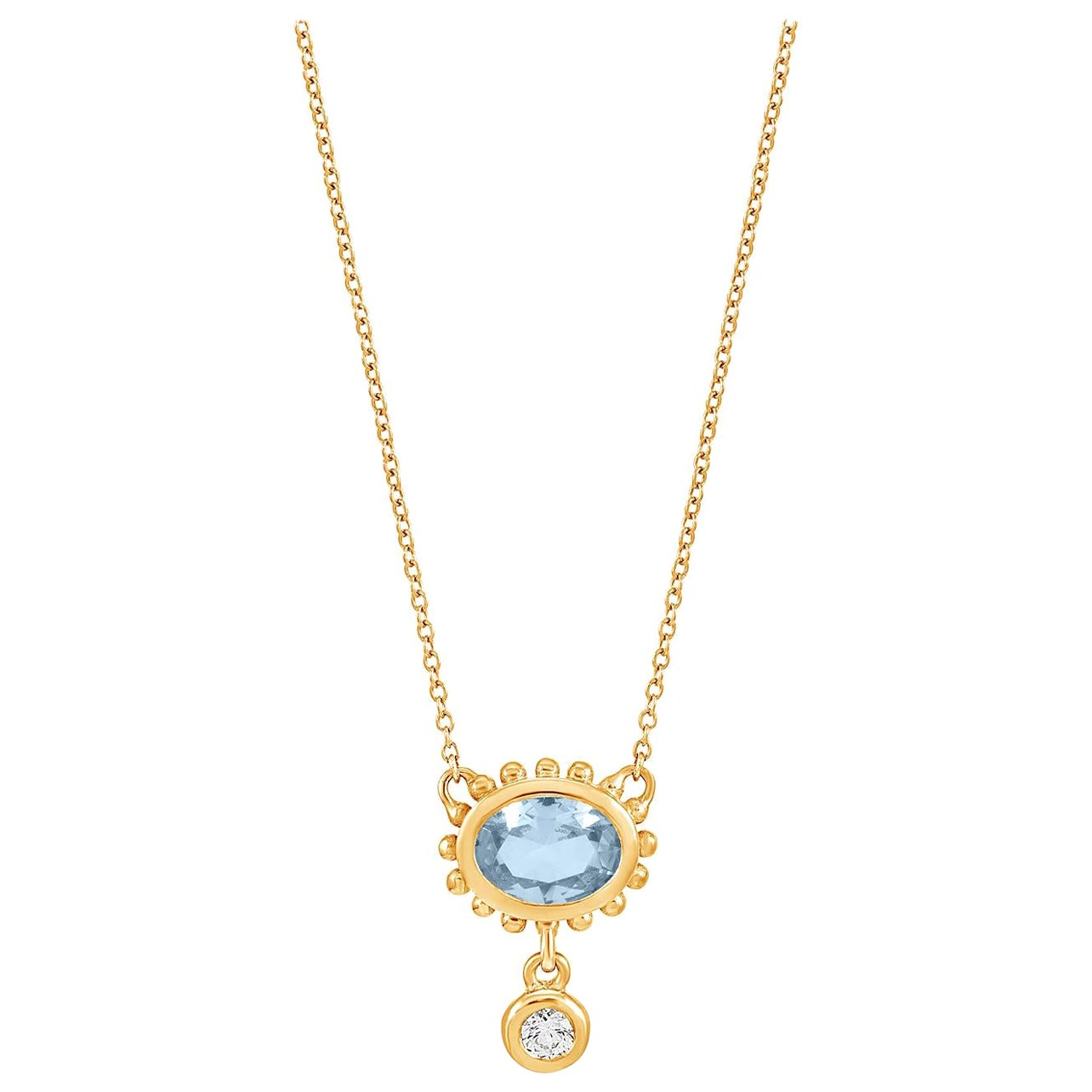 14 Karat Gold Anemone-Anhänger mit blauem Topas und Diamant