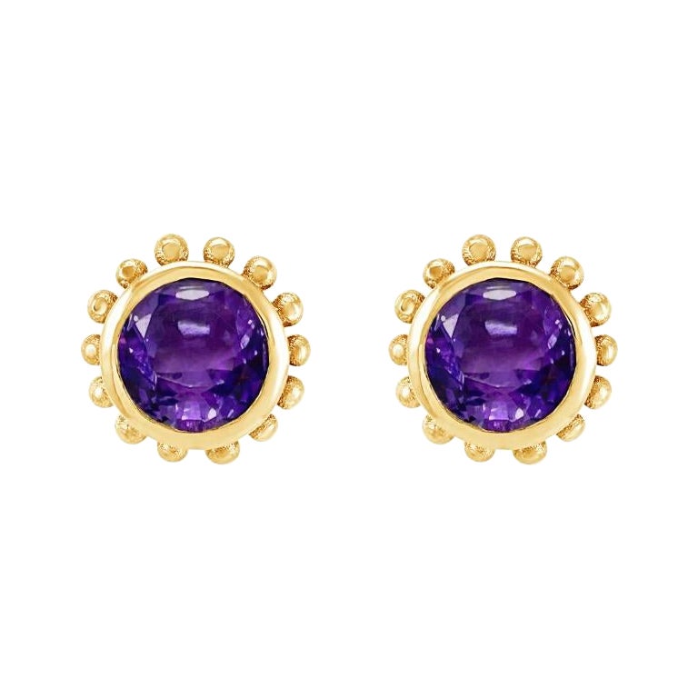 Borchie a forma di anemone in oro 14k con ametista