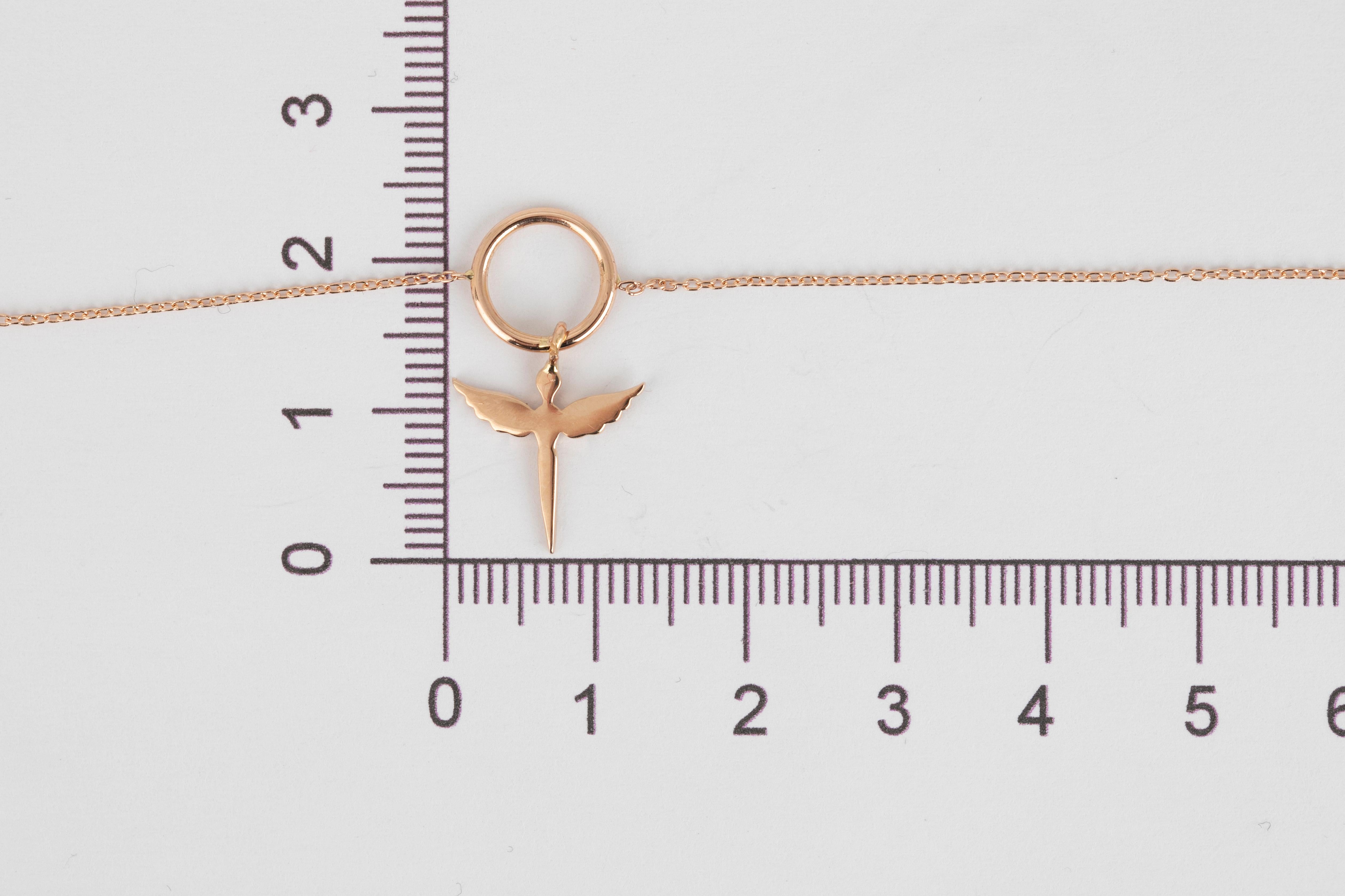 Bracelet en or 14k avec breloque ange et chaîne délicate en vente 8