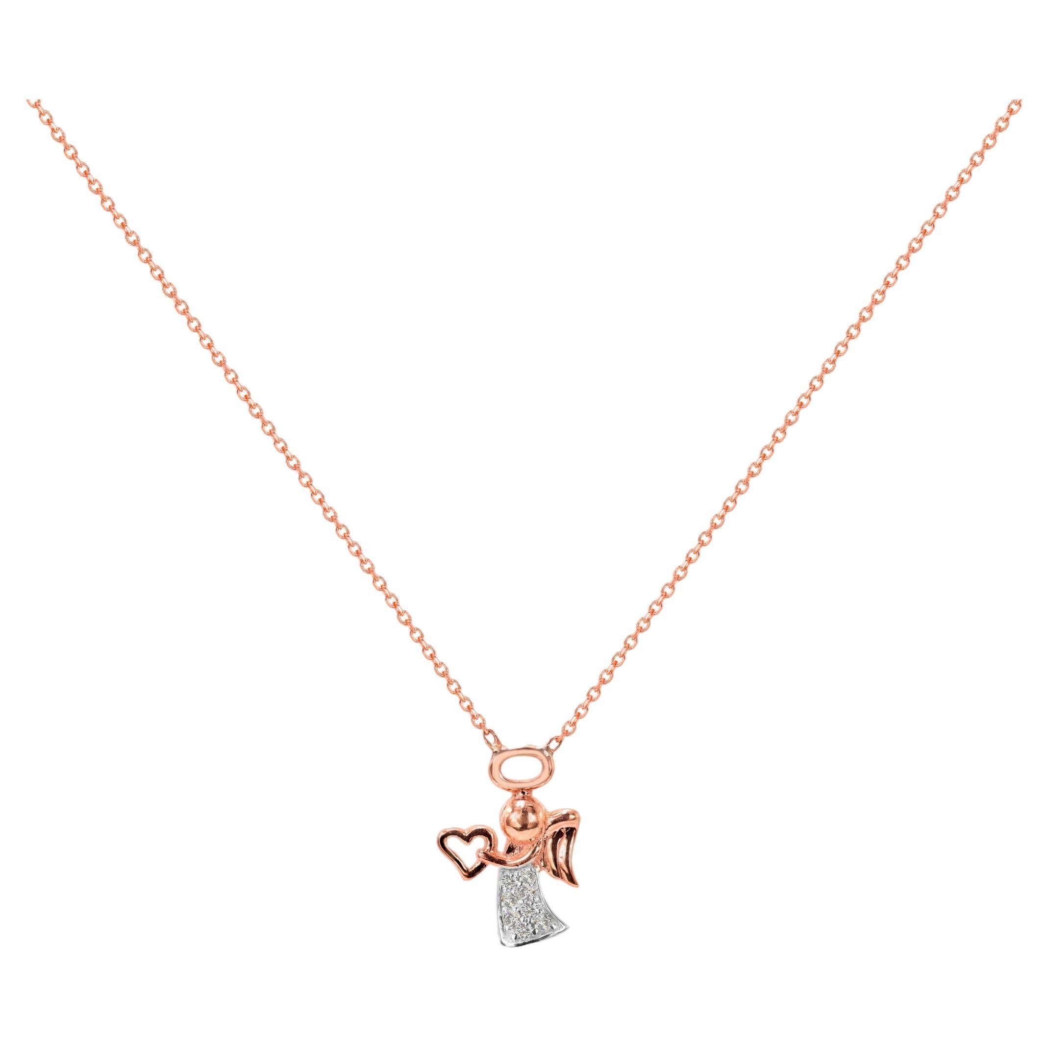 14k Gold Angel Charm Pendent Necklace with 0.05 Ctw. Diamond For Sale