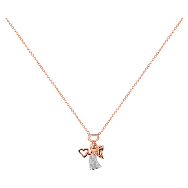 Breloque Ange Et Coeur En Or Jaune Et Blanc 14 Carats - 18 Mm, Thème Religieux, Neuve