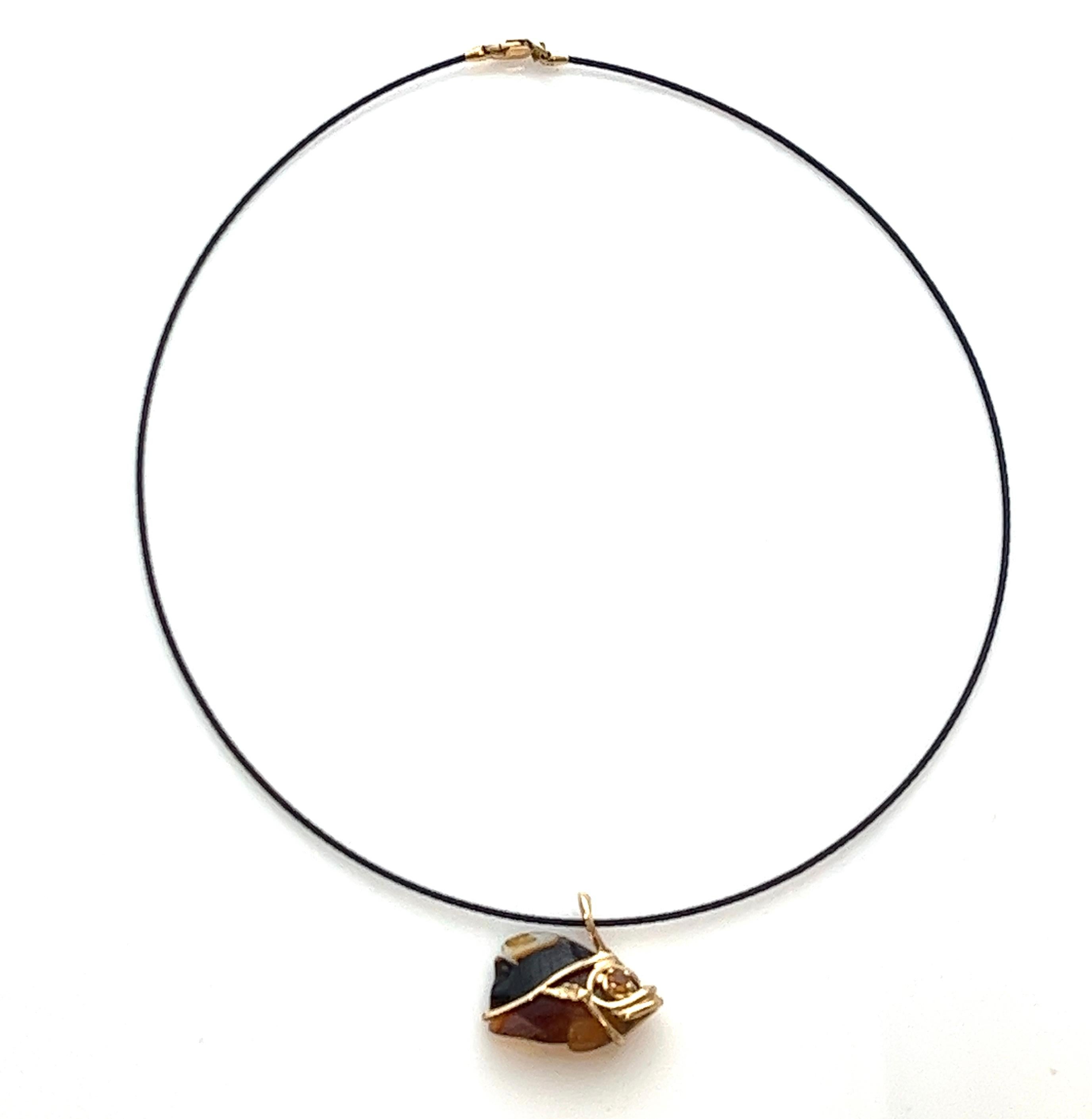 Brilliant Cut 14K Gold Angelfish with Smokey Quarts and citrine on Black cord For Sale