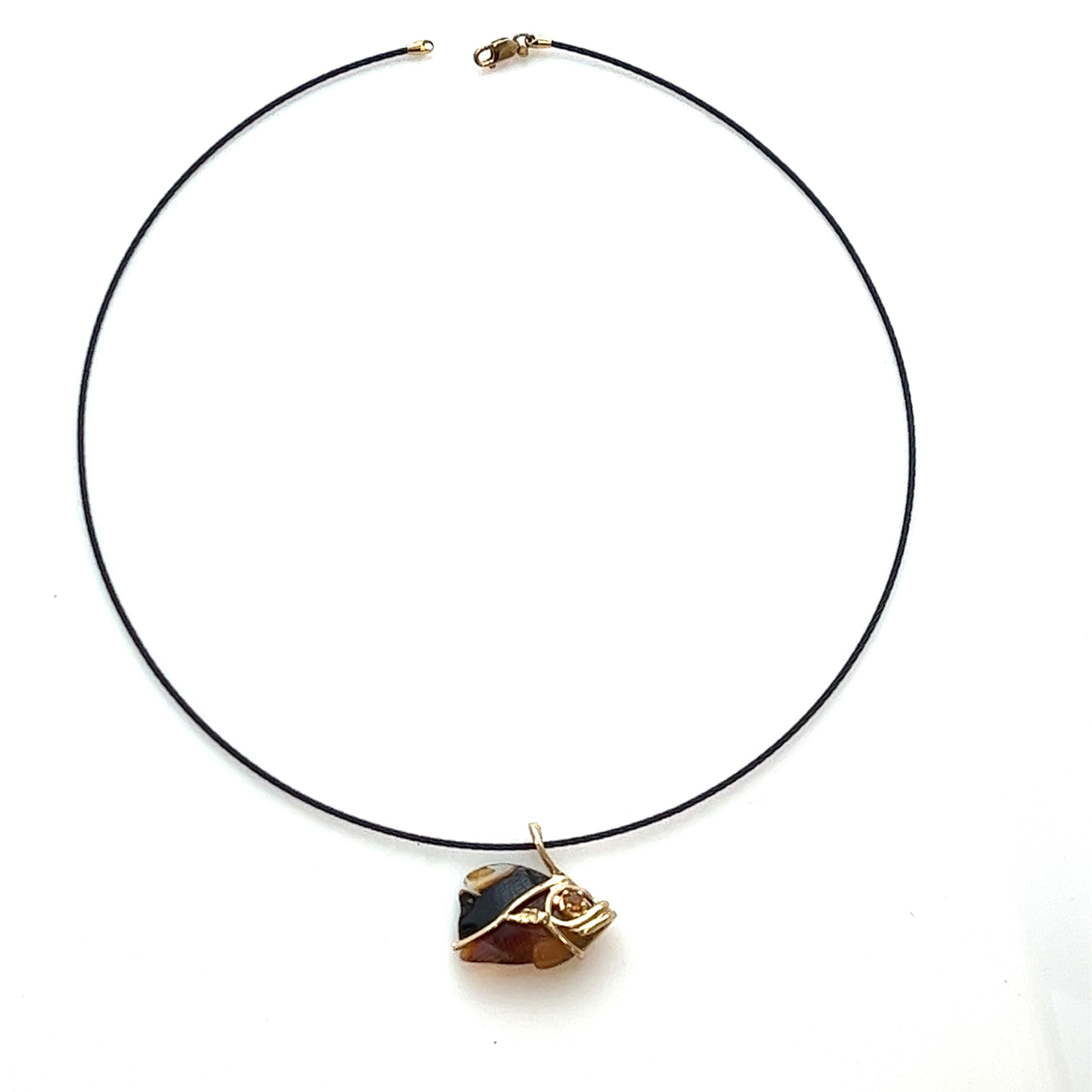 Women's or Men's 14K Gold Angelfish with Smokey Quarts and citrine on Black cord For Sale