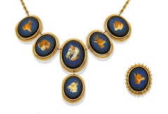 14k Gold Animal-Themed Micromosaic Jewelry Set, 16" Necklace & Ring Size 7.75