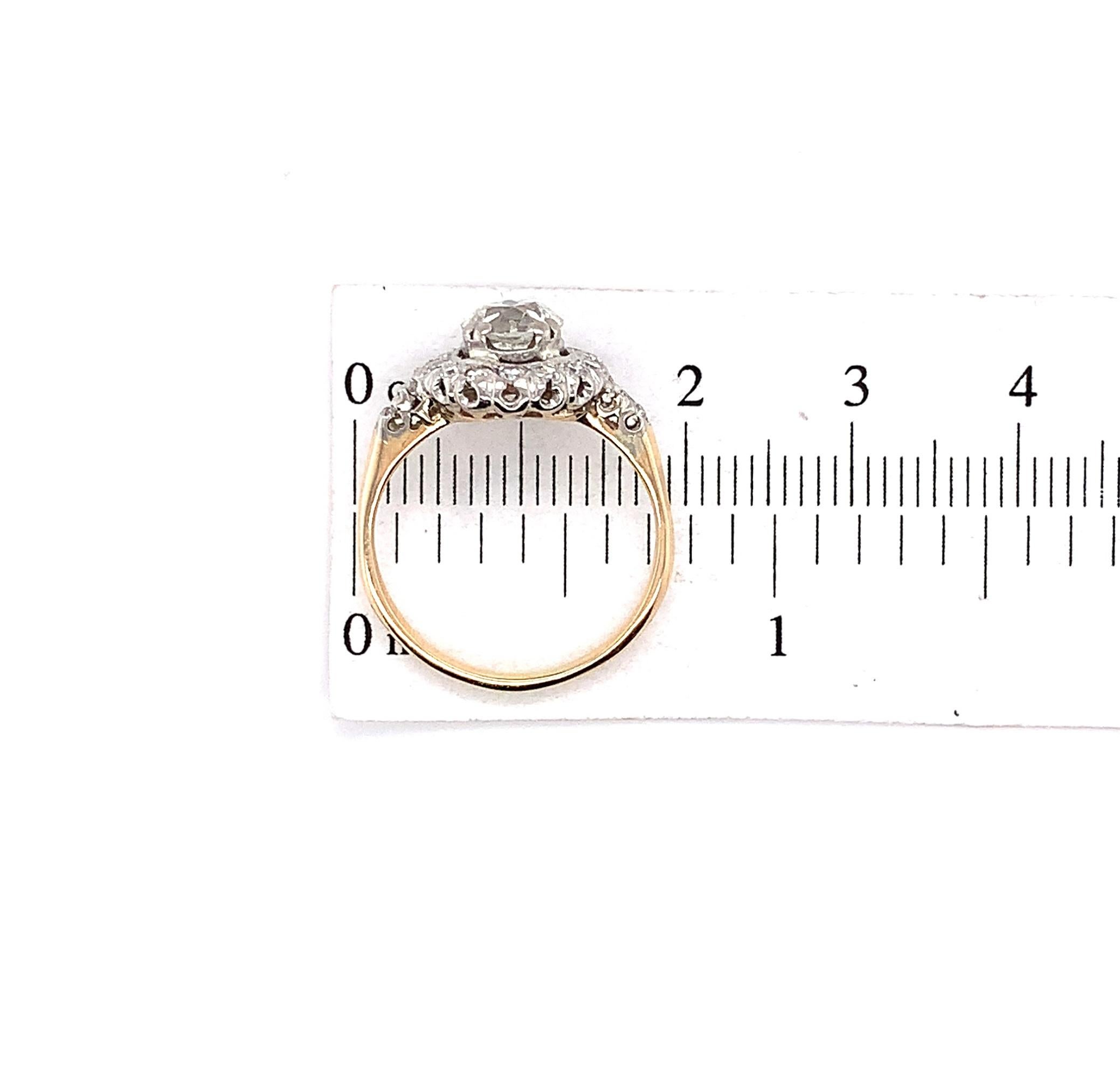 14K Gold Antique 1.15 carat Diamond Halo Ring For Sale 1